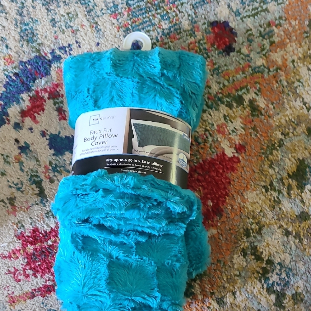 Mainstays Teal Faux Fur Body Pillow Cover